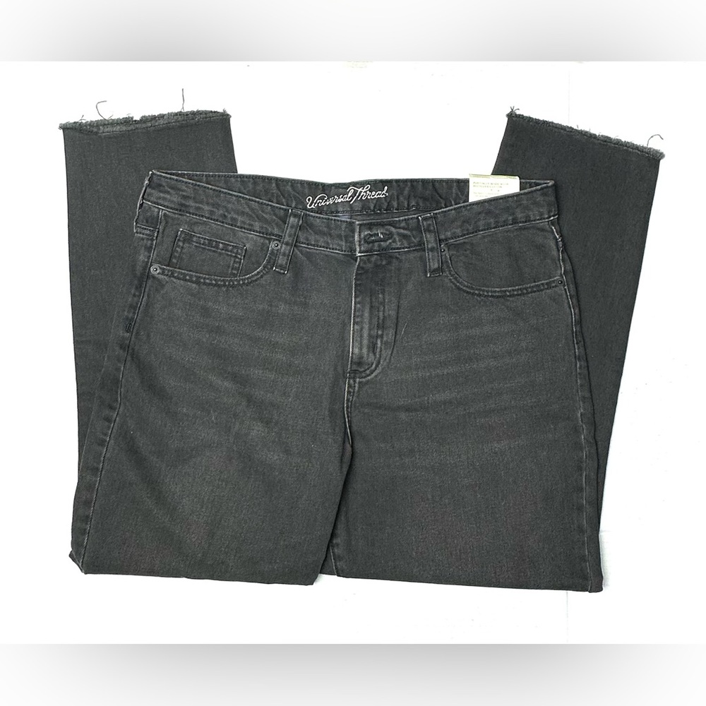 Universal Threads Women’s 12 Black High Waist‎ Straight Leg Raw Hem Jeans Denim